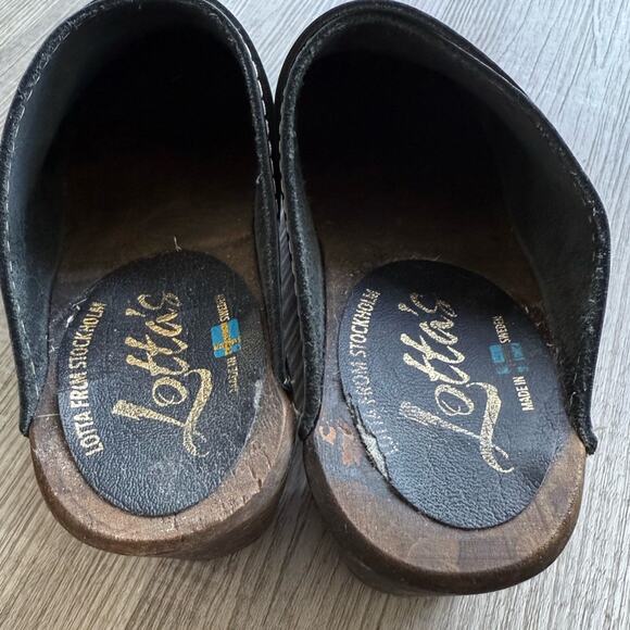 Lotta from Stockholm Black Heeled Clog Shoes Sz 37 / US 7 Wooden Heel - Picture 7 of 8